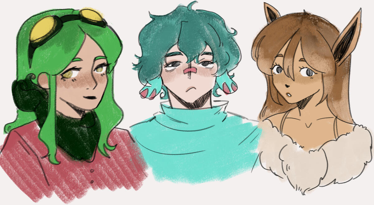 $20 | three bodies (half), soft coloring, solid background